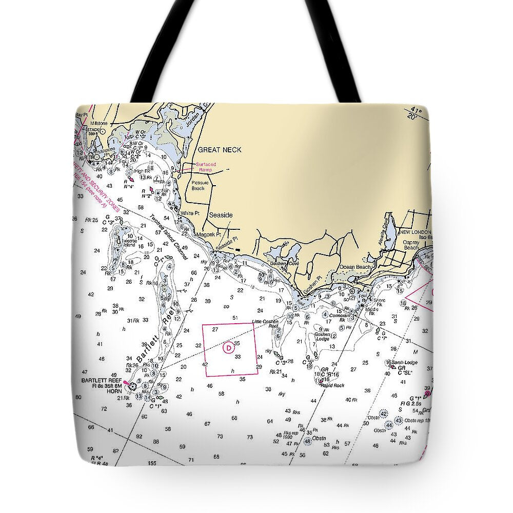 Waterford-connecticut Nautical Chart - Tote Bag