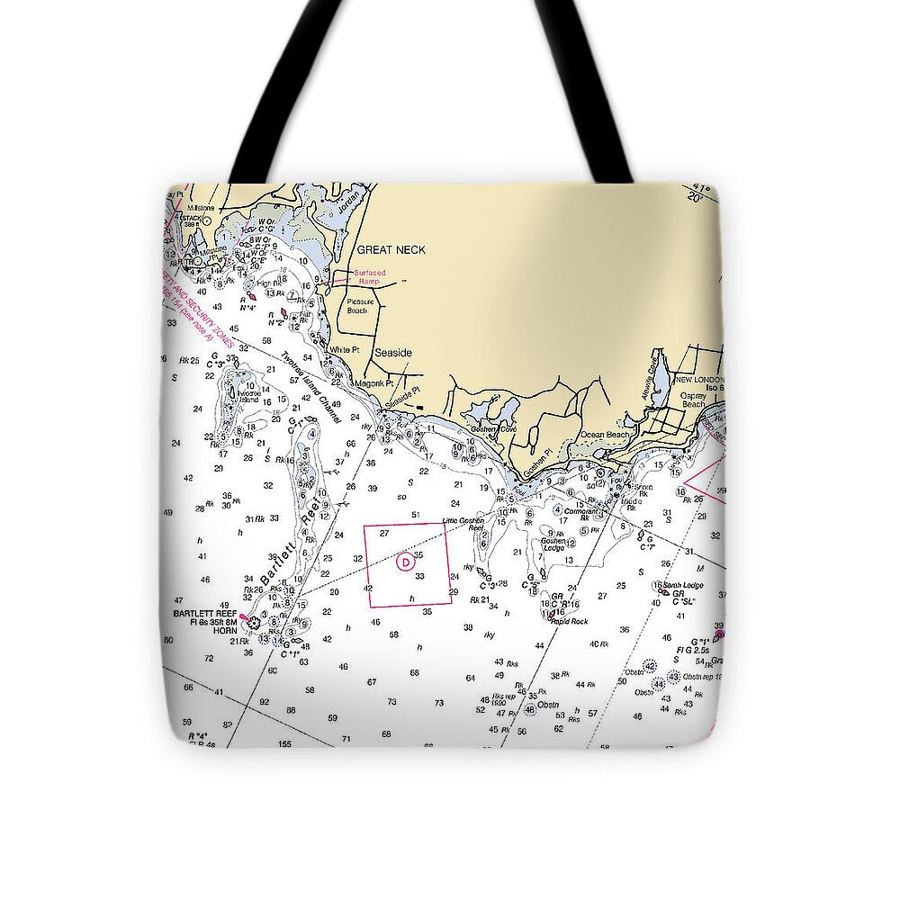 Waterford-connecticut Nautical Chart - Tote Bag