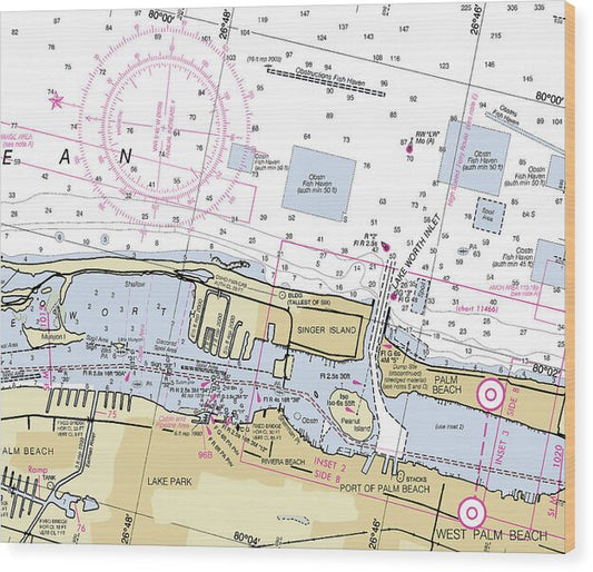 West Palm Beach Florida Nautical Chart - Wood Print