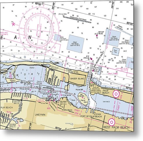 West Palm Beach Florida Nautical Chart - Metal Print