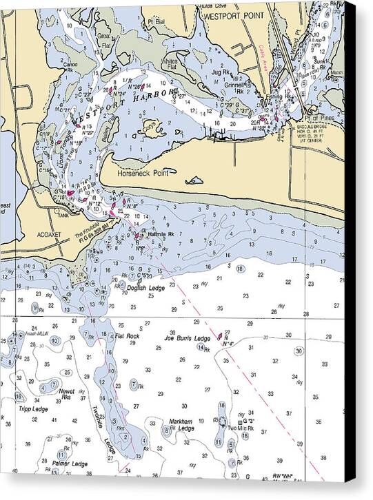 Westport Harbor-massachusetts Nautical Chart - Canvas Print