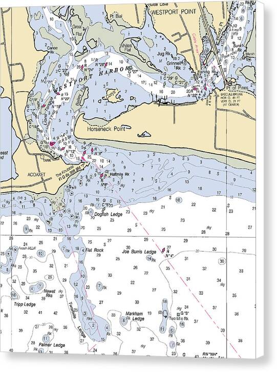 Westport Harbor-massachusetts Nautical Chart - Canvas Print