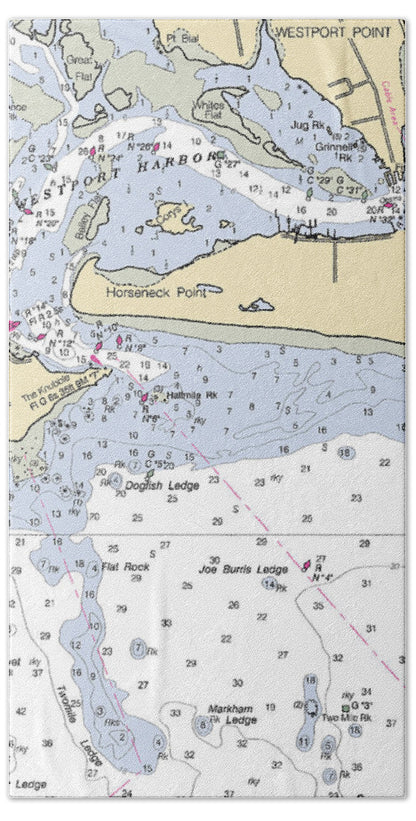 Westport Harbor-massachusetts Nautical Chart - Bath Towel