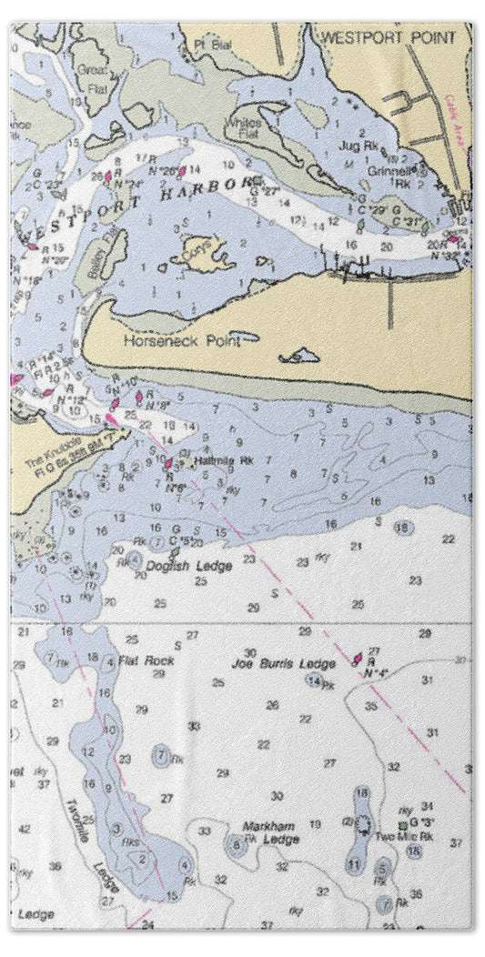 Westport Harbor-massachusetts Nautical Chart - Beach Towel