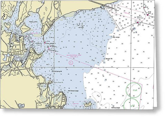 Wickford Rhode Island Nautical Chart - Greeting Card