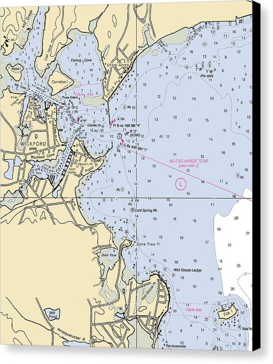 Wickford -rhode Island Nautical Chart _v2 - Canvas Print