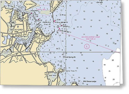 Wickford -rhode Island Nautical Chart _v2 - Greeting Card