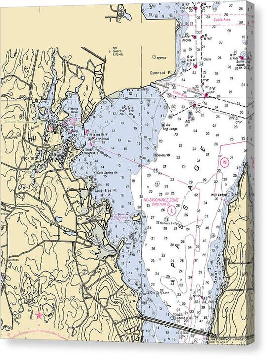 Wickford -rhode Island Nautical Chart _v3 - Canvas Print