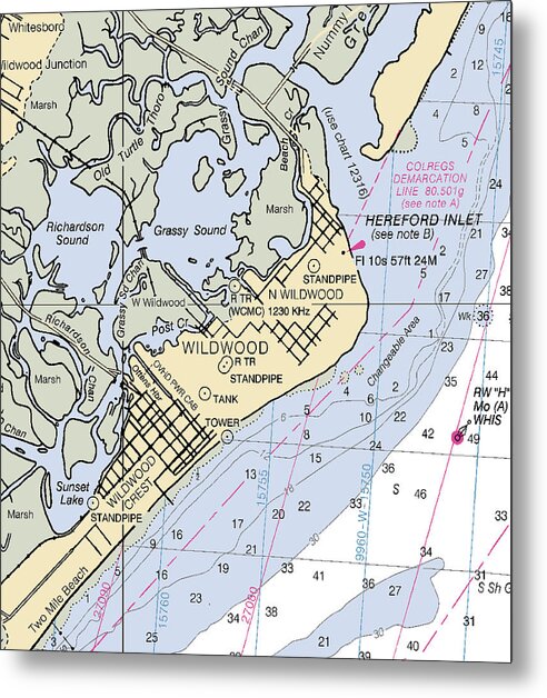 Wildwood-new Jersey Nautical Chart - Metal Print