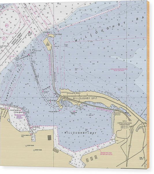 Willoughby Bay-virginia Nautical Chart - Wood Print
