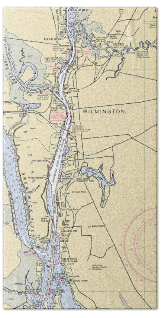 Wilmington-north Carolina Nautical Chart - Bath Towel