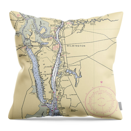 Wilmington-north Carolina Nautical Chart - Throw Pillow
