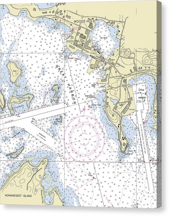 Woods Hole Massachusetts Nautical Chart - Canvas Print