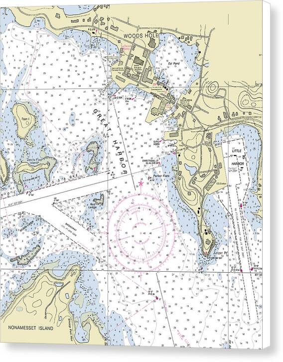 Woods Hole Massachusetts Nautical Chart - Canvas Print