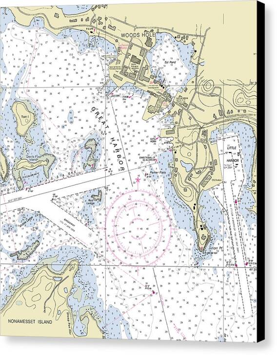 Woods Hole Massachusetts Nautical Chart - Canvas Print