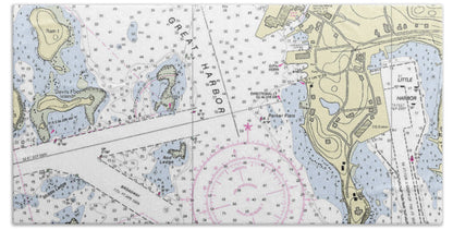 Woods Hole Massachusetts Nautical Chart - Bath Towel
