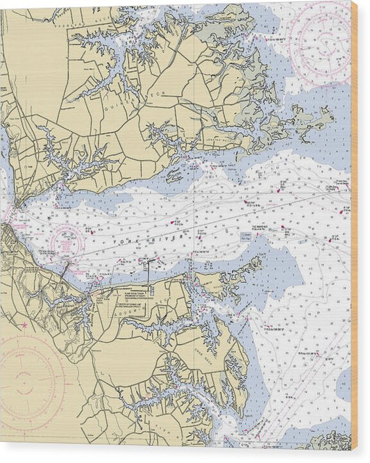 York River With Guinea And Goodwin Necks-virginia Nautical Chart - Wood Print