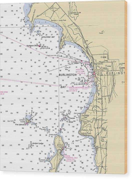 Burlington-Lake Champlain  Nautical Chart Wood Print