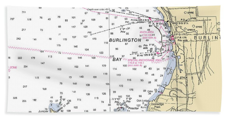 Burlington Lake Champlain  Nautical Chart Bath Towel