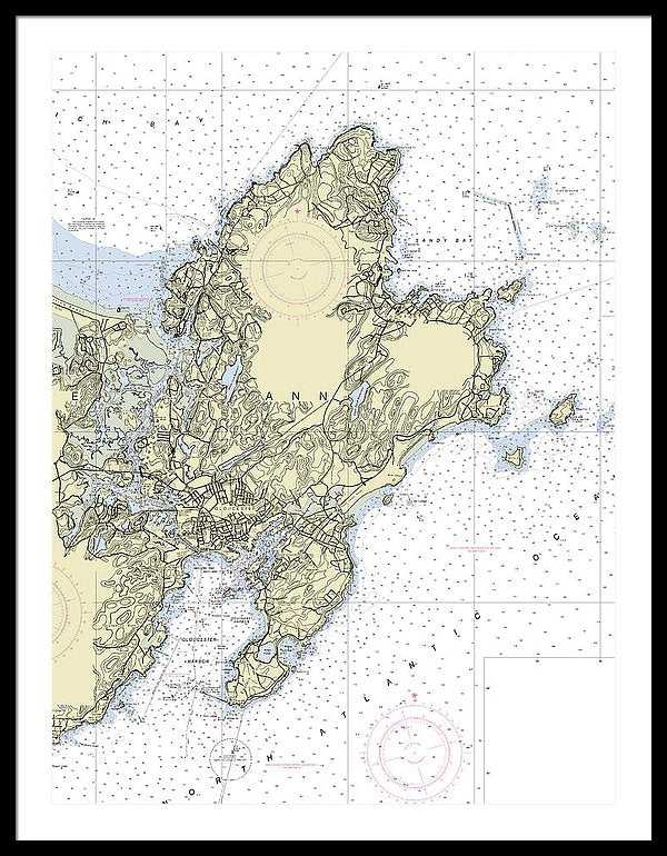 Cape Ann Massachusetts Nautical Chart - Framed Print