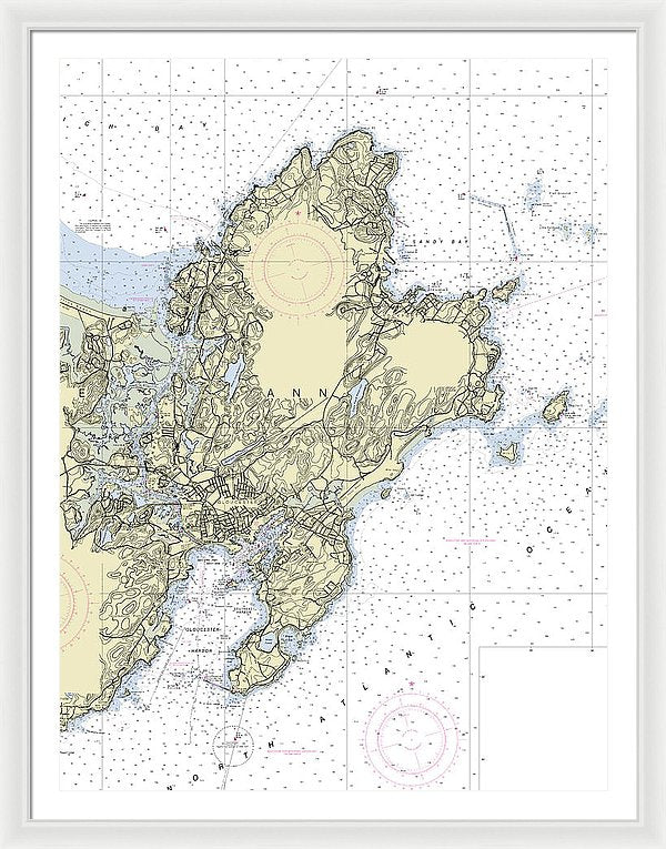 Cape Ann Massachusetts Nautical Chart - Framed Print