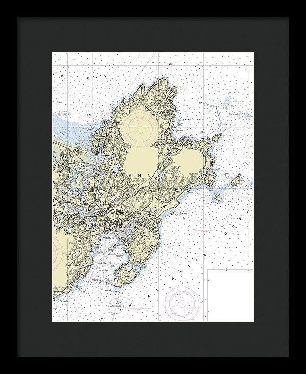 Cape Ann Massachusetts Nautical Chart - Framed Print