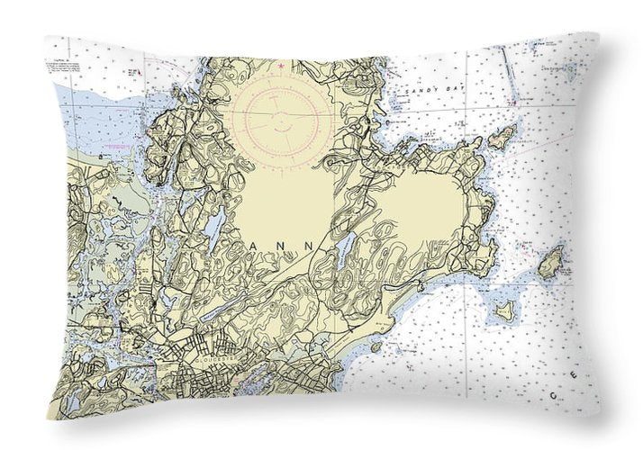 Cape Ann Massachusetts Nautical Chart - Throw Pillow