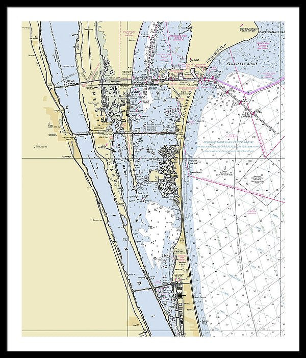 Cape Canaveral South Florida Nautical Chart - Framed Print