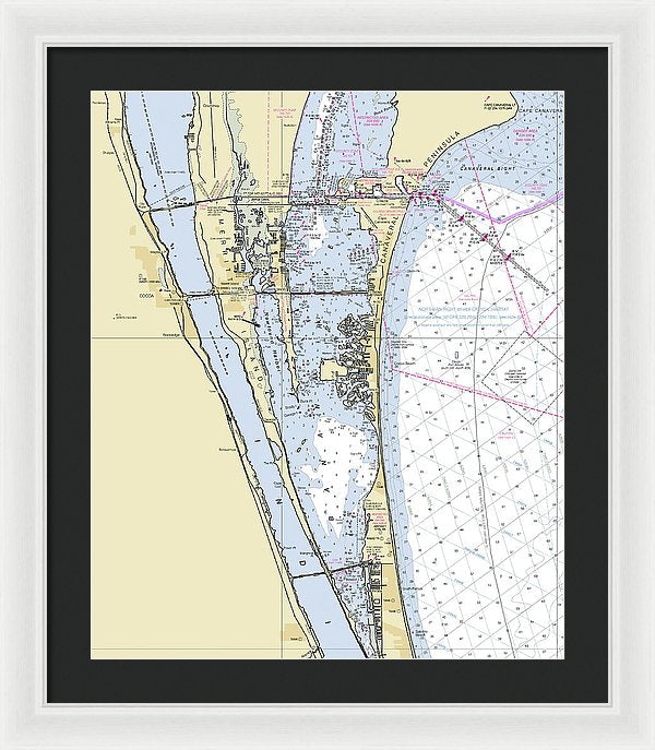 Cape Canaveral South Florida Nautical Chart - Framed Print