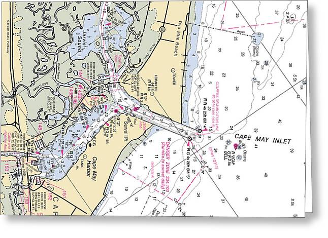 Cape May Inlet-new Jersey Nautical Chart - Greeting Card