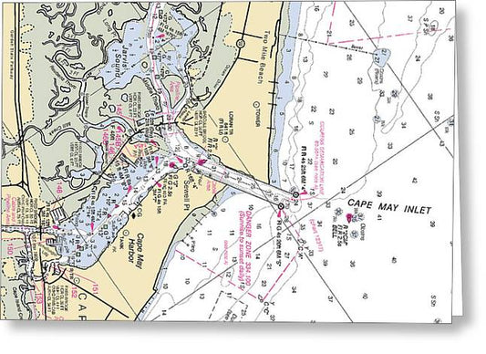 Cape May Inlet-new Jersey Nautical Chart - Greeting Card