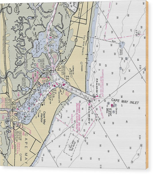 Cape May Inlet-New Jersey Nautical Chart Wood Print