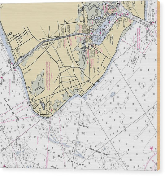 Cape May-New Jersey Nautical Chart Wood Print