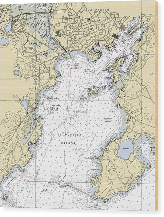 Gloucester-Massachusetts Nautical Chart Wood Print