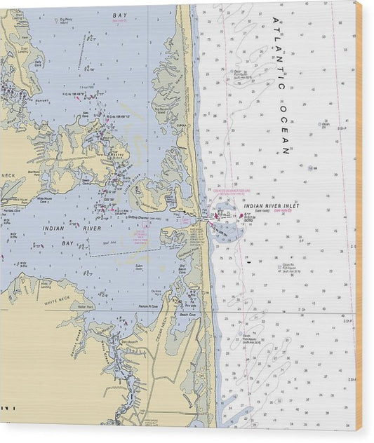 Indian River Inlet-Delaware Nautical Chart Wood Print