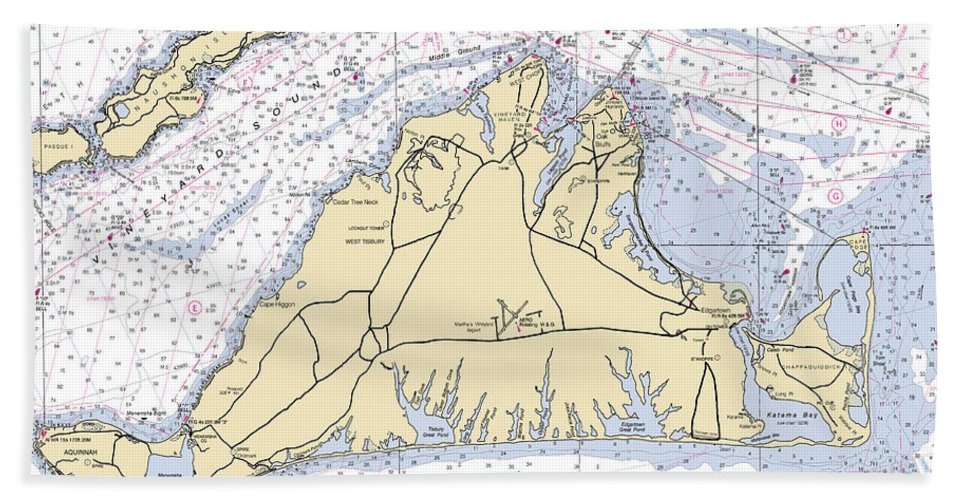 Martha'S Vineyard Massachusetts Nautical Chart Bath Towel