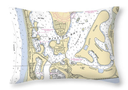 Mission Bay-california Nautical Chart - Throw Pillow