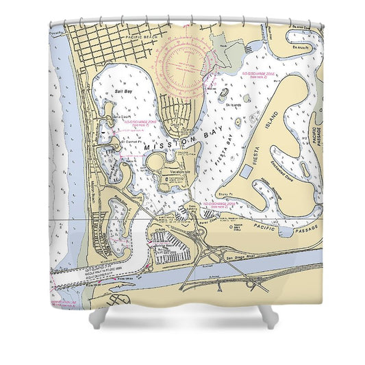 Mission Bay California Nautical Chart Shower Curtain