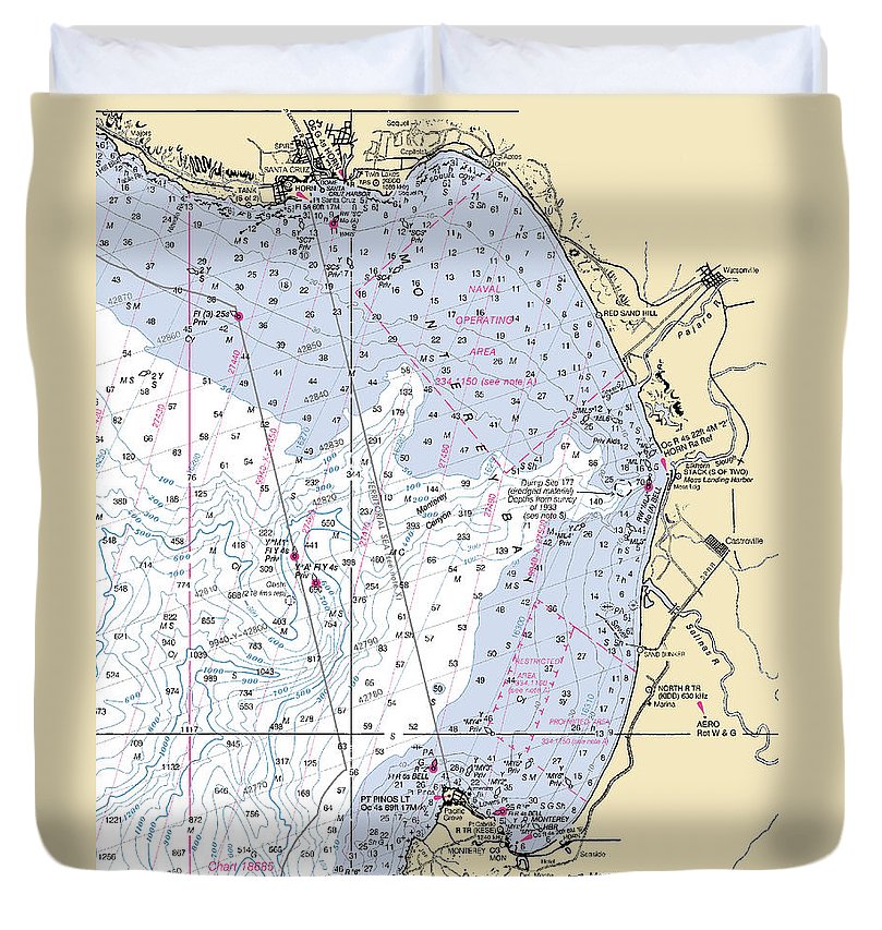 Monterey Bay California Nautical Chart Duvet Cover