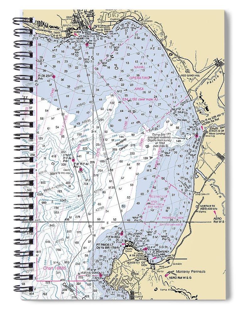Monterey Bay California Nautical Chart Spiral Notebook