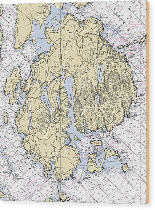 Mt Desert Island-Maine Nautical Chart Wood Print