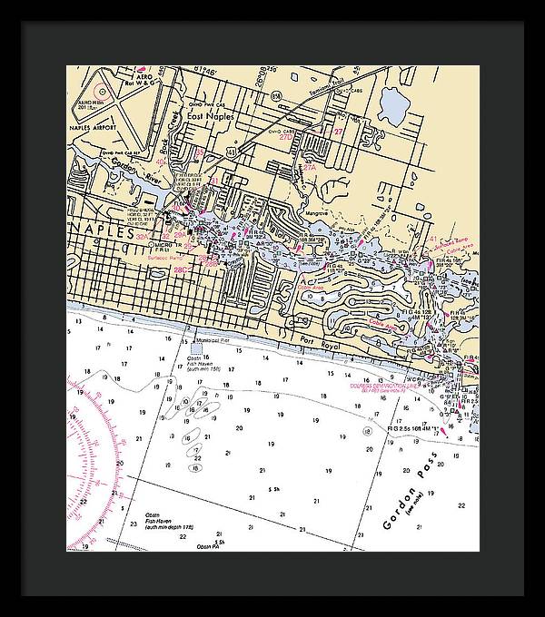 Naples-florida Nautical Chart - Framed Print