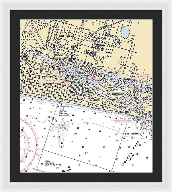 Naples-florida Nautical Chart - Framed Print