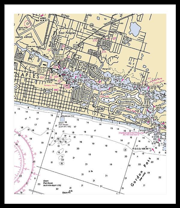 Naples-florida Nautical Chart - Framed Print