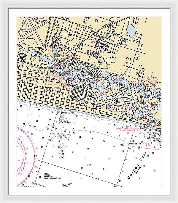 Naples-florida Nautical Chart - Framed Print