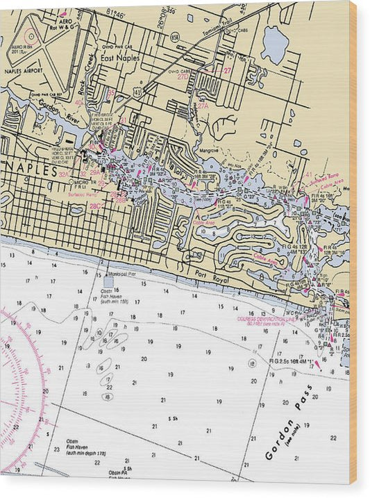 Naples-Florida Nautical Chart Wood Print