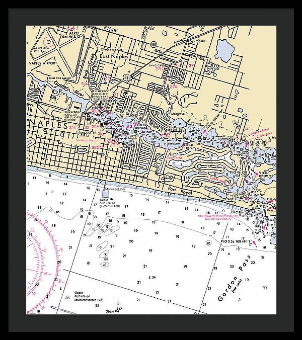 Naples-florida Nautical Chart - Framed Print