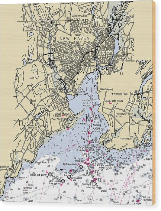 New Haven-Connecticut Nautical Chart Wood Print