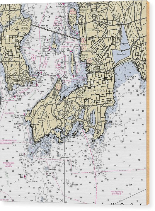 Newport-Rhode Island Nautical Chart Wood Print