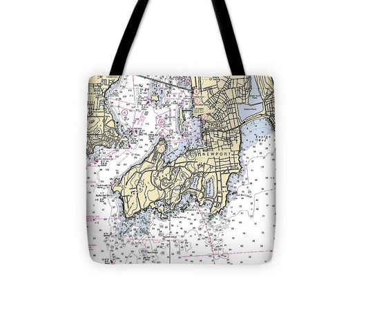 Newport Rhode Island Nautical Chart Tote Bag